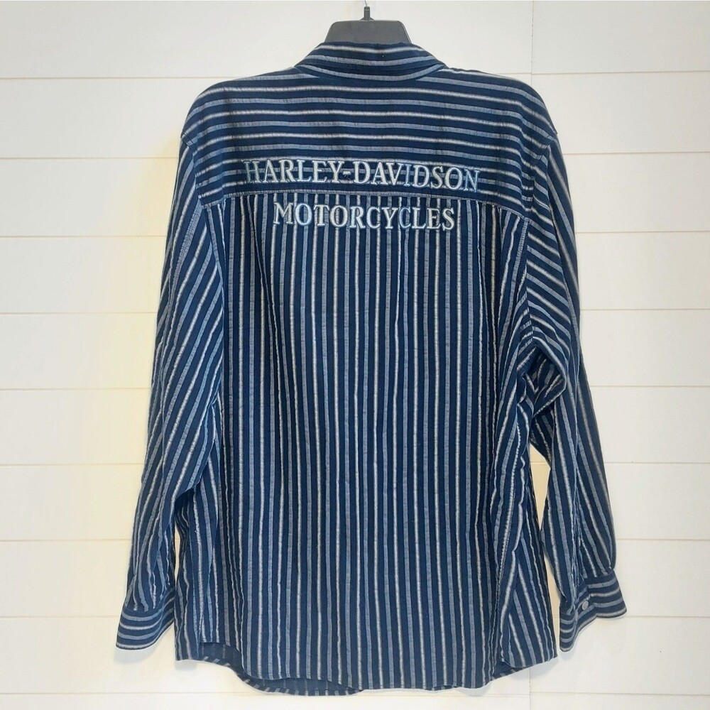 Harley Davidson Genuine Long Sleeve Button Up Shirt Embroidered Men's 3XL Navy - Picture 4 of 7
